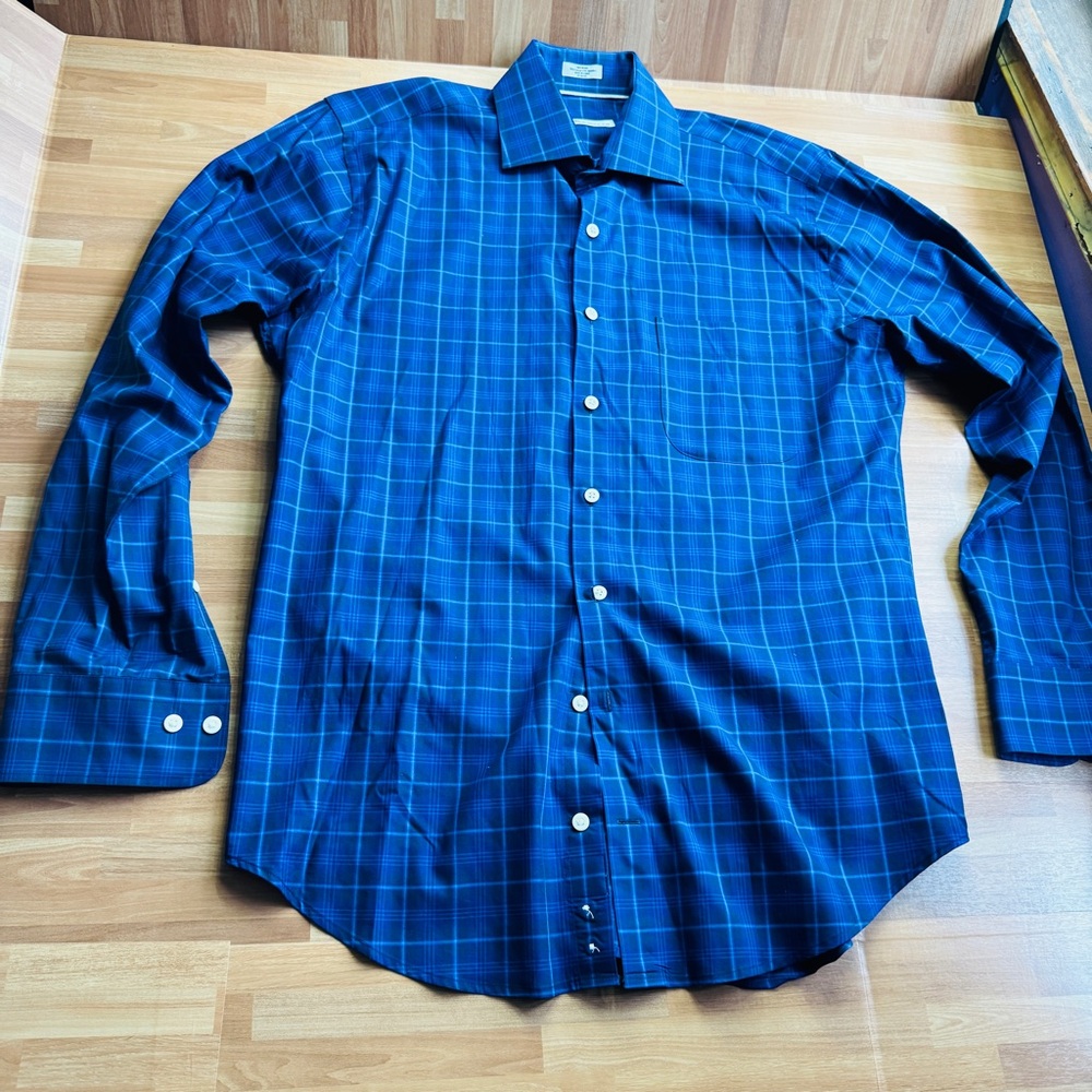 Peter Millar blue plaid button down shirt long sleeve medium